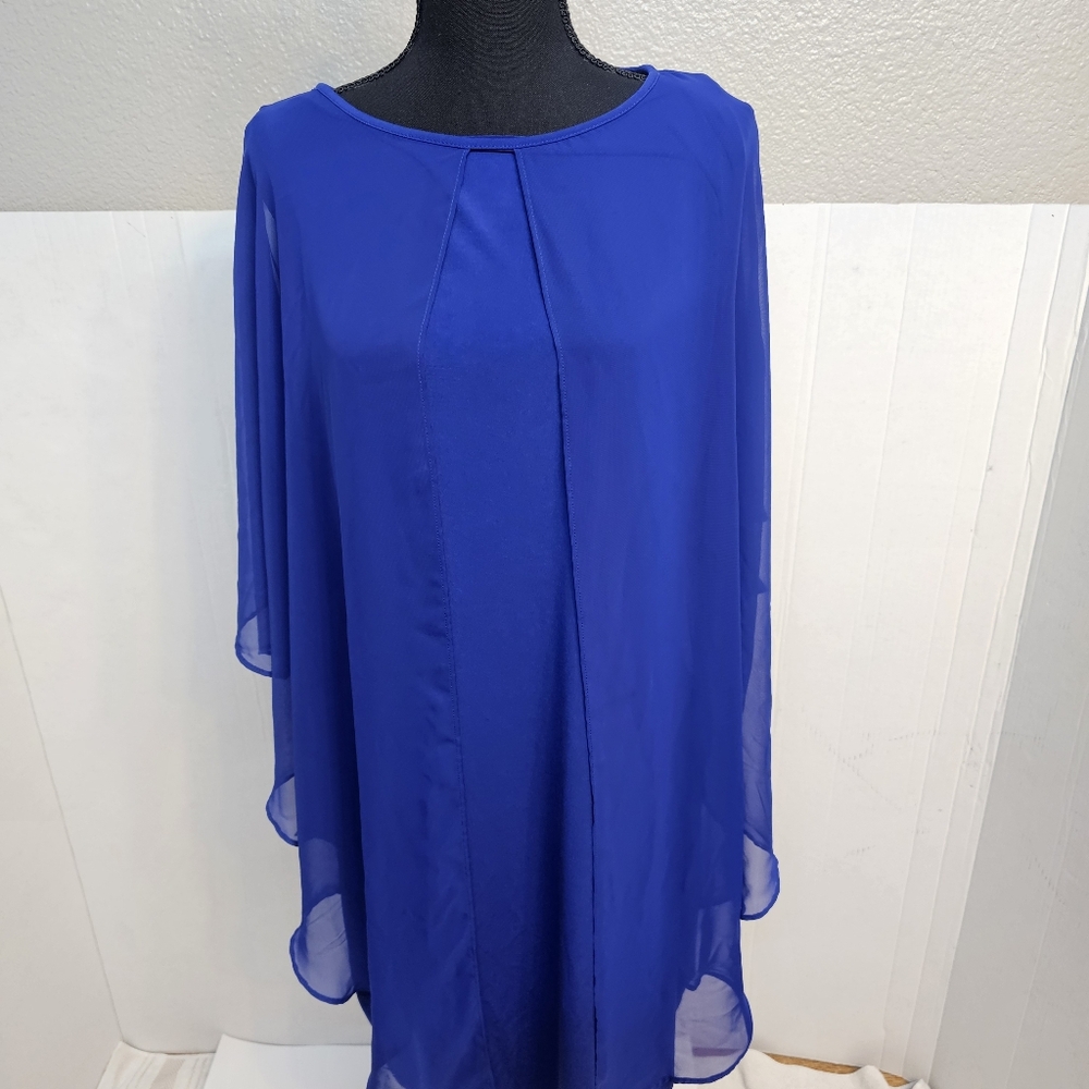 Glamour Plus Sz16 Cobalt Blue Chiffon Overlay Dress Mother Bride Groom Elegant